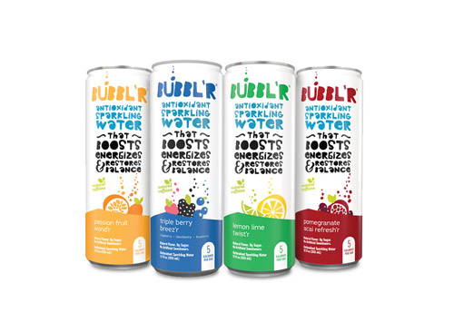 four assorted flavors of Bubbl'r single serving 12-oz. cans