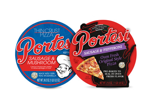 two Portesi Pizza labels
