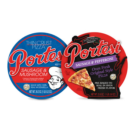 two Portesi Pizza labels