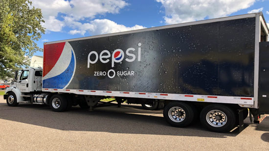 The 2019 Mid-Wisconsin Beverage Pepsi Zero Sugar semi trailer wrap.