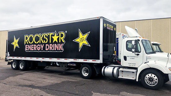 The 2019 Mid-Wisconsin Beverage Rockstar Energy Drink trailer wrap.