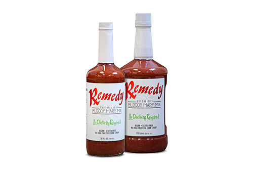 two Remedy Bloody Mary Mix bottles