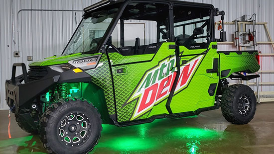 Mountain Dew branded Polaris utility vehicle