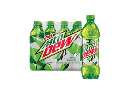 12-pack of Diet Mountain Dew 20-oz. bottles and a single bottle