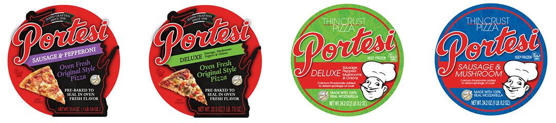 four Portesi Pizza product labels