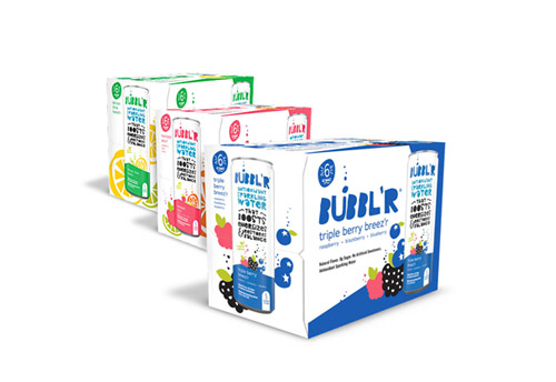 three assorted flavors of Bubbl'r 6-pack boxes