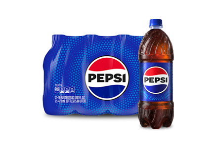 Pepsi 12-pack bottles and single bottle with new logo 2023