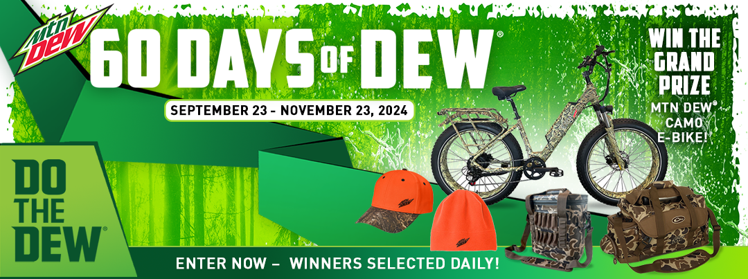 Mtn Dew 60 Days of Dew contest featuring a camo bike and other prizes