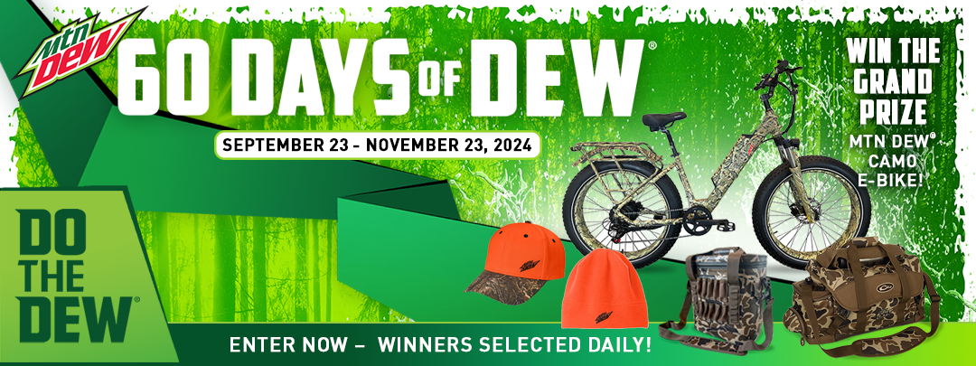 Mtn Dew 60 Days of Dew contest featuring a camo bike and other prizes