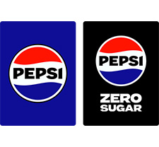 Pepsi logo on blue background next to the Pepsi Zero Sugar logo on a black background