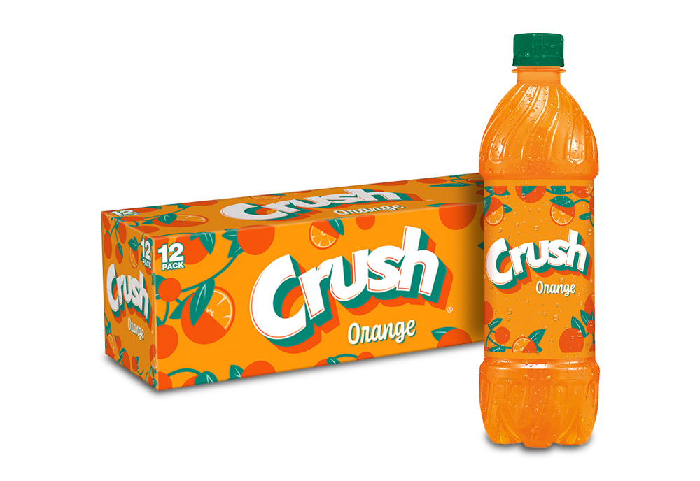 Crush Orange 16 oz bottle and 12 pack cans