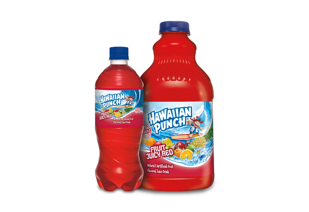 Hawaiian Punch 2-liter jug and 16 ounce bottle