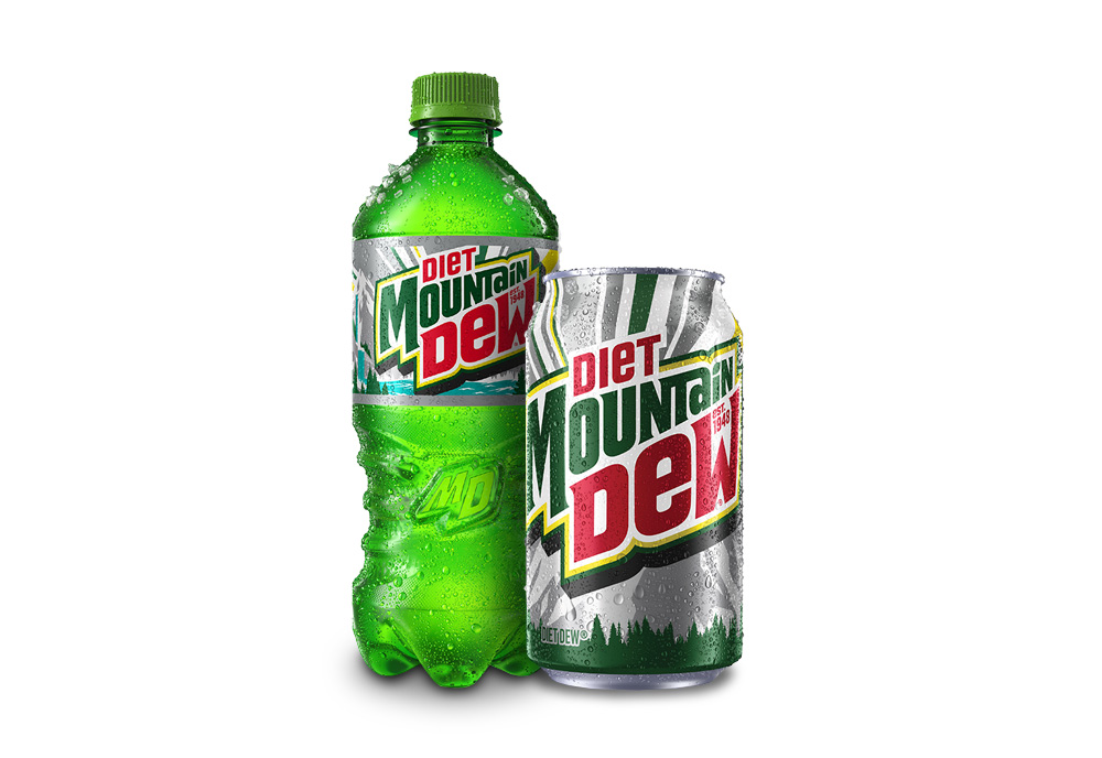 Mountain Dew Diet 12oz can and 16.9oz bottle