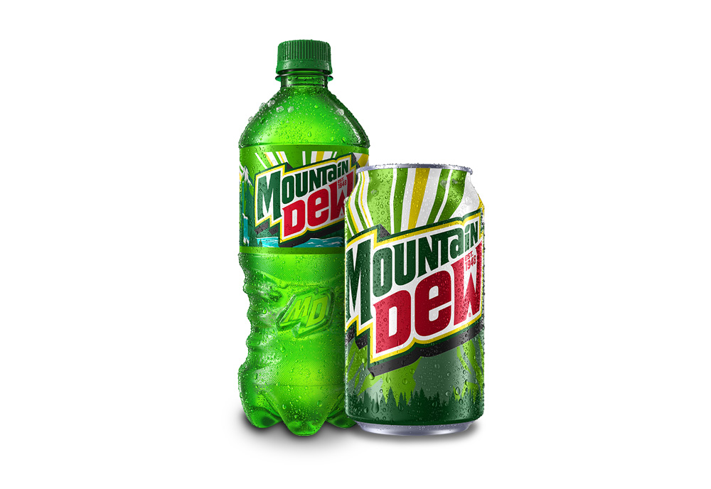 Mountain Dew 12oz can and 16.9oz bottle