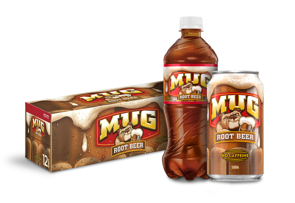 Mug Root Beer 12-pack, 16 oz bottle, and 12 oz can