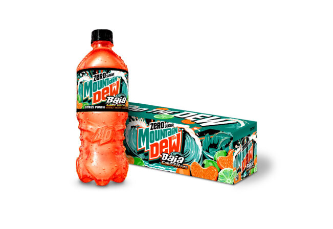 Mountain Dew Baja Cabo Citrus Zero Sugar bottle and 12-pack
