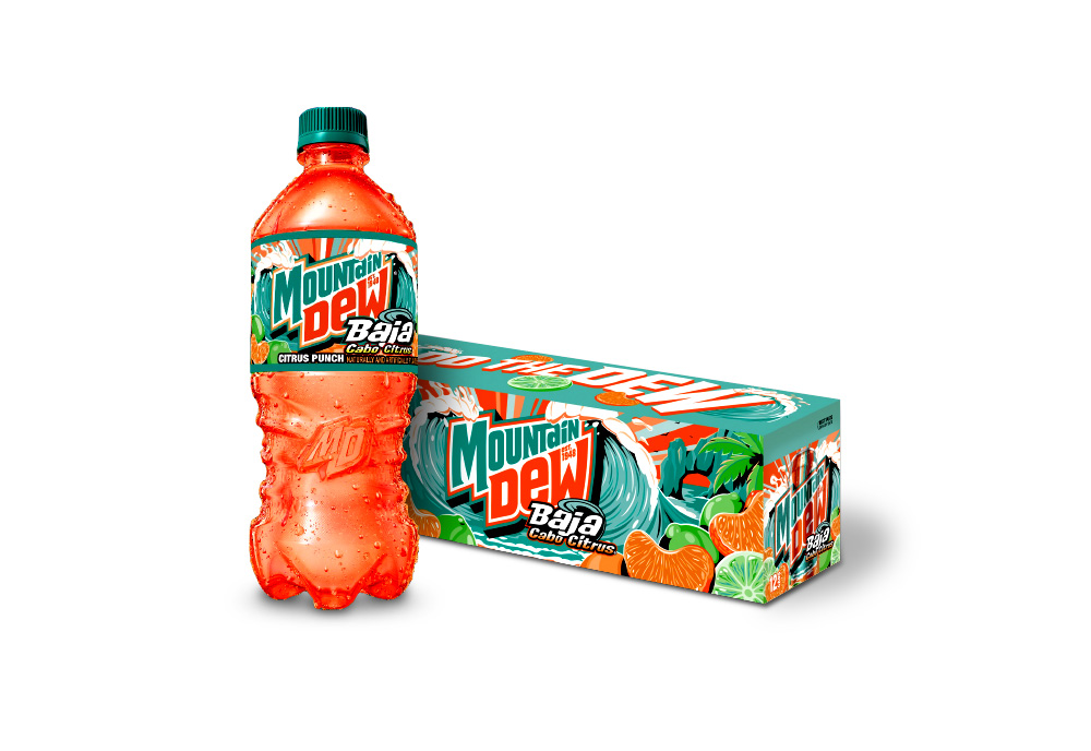 Mountain Dew Baja Cabo Citrus bottle and 12-pack