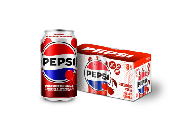 Pepsi Prebiotic Cherry Vanilla can and 8-pack
