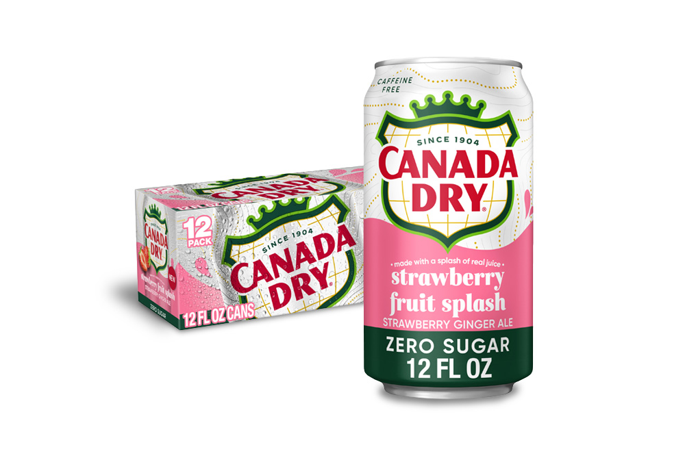 Canada Dry Strawberry Fruit Splash Ginger Ale Zero Sugar can and 12-pack