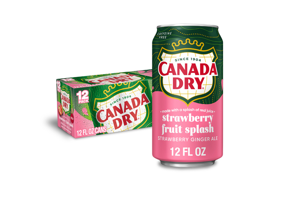 Canada Dry Strawberry Ginger Ale Fruit Splash can and 12-pack